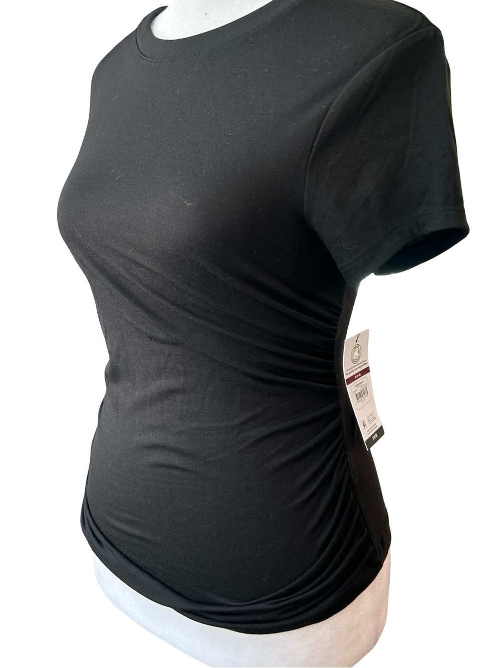 Sofia Vergara simple solid black Ruched Side short Sleeves fitted tee NWT SM - Picture 8 of 12